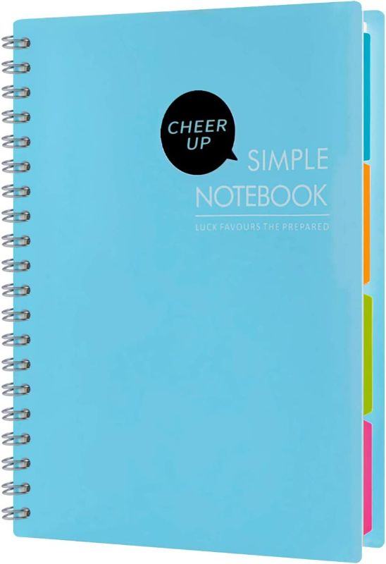 Photo 2 of Cheer Up Spiral Notebooks, 4 Subject Notebook with Dividers, B5 10" x 7" Wide Ruled, Each 240 Pages, PP Cover, 2 Pack (Blue + Pink)