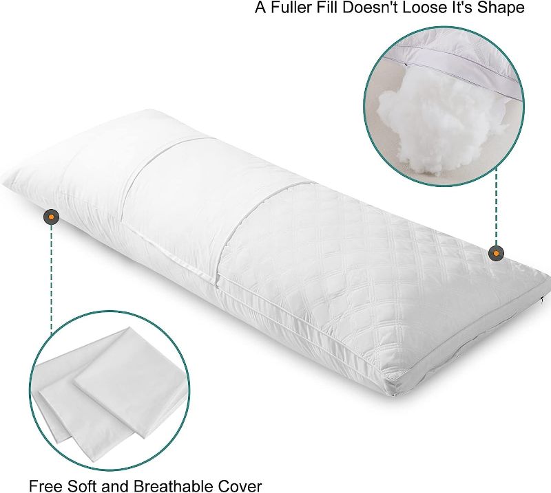 Photo 2 of Oubonun Premium Adjustable Loft Quilted Body Pillows - Firm and Fluffy Pillow - Quality Plush Pillow - Down Alternative Pillow - Head Support Pillow - 21"x54" White-white Side
