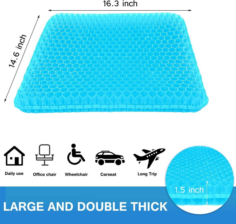 Photo 4 of SUPTEMPO Gel Seat Cushion, Office Chair Cushion for Butt Long Sitting with Cover, Thick Double Breathable Honeycomb Design Absorbs Pressure Points Seat Cushion for Desk Chair Home Cars
