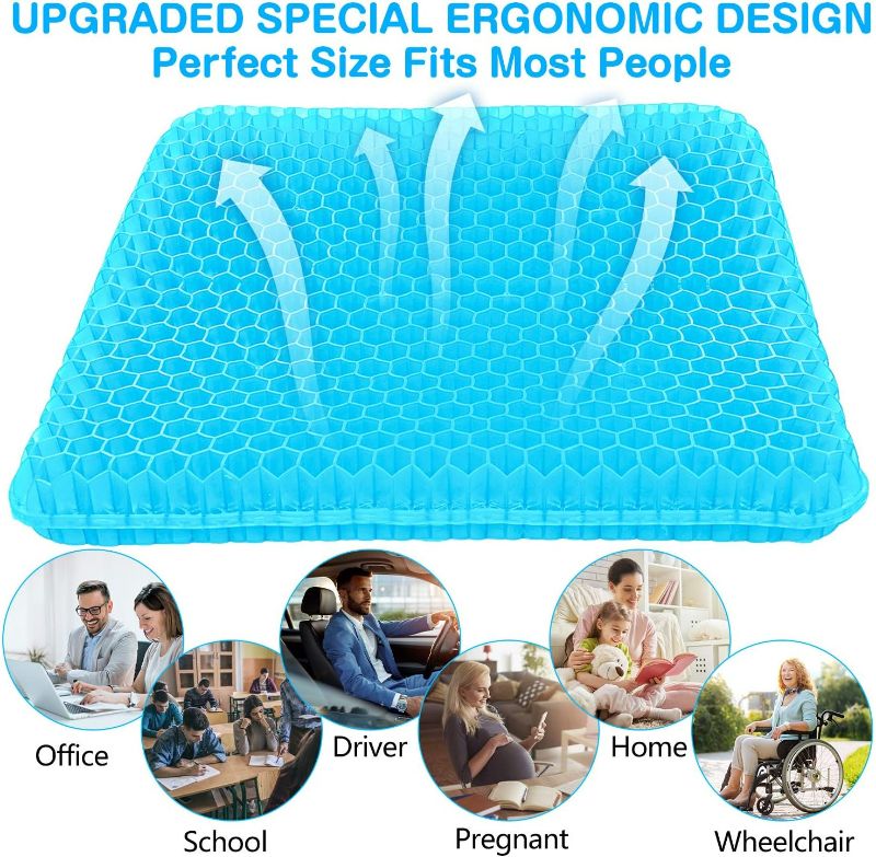 Photo 3 of SUPTEMPO Gel Seat Cushion, Office Chair Cushion for Butt Long Sitting with Cover, Thick Double Breathable Honeycomb Design Absorbs Pressure Points Seat Cushion for Desk Chair Home Cars