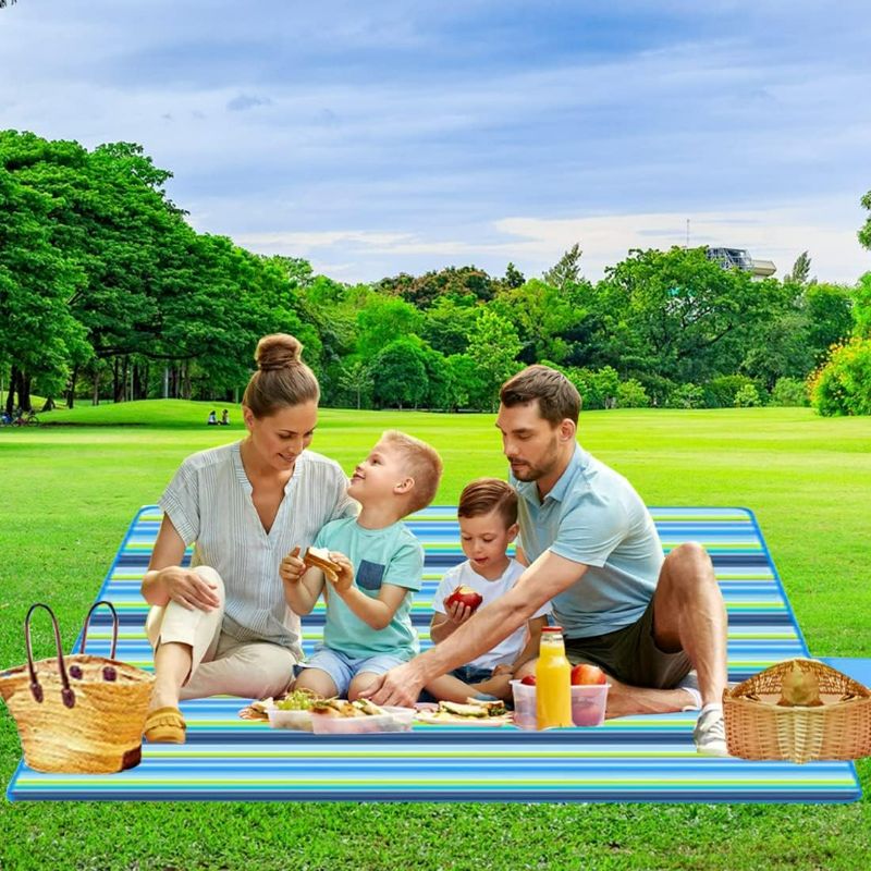 Photo 3 of Porpora Beach Picnic Blanket Mat, Water Resistant Top with Water and Stain Proof Bottom, Premium Blue Square SEE PHOTO FOR COLOR