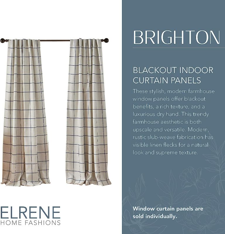 Photo 2 of Elrene Home Fashions Brighton Windowpane Plaid Blackout Window Curtain, Living Room and Bedroom Drape with Rod Pocket Tabs, 52" x 84", Indigo, 1 Panel
