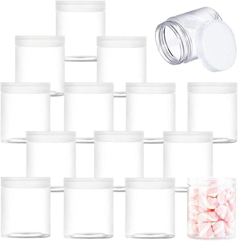 Photo 1 of 15 PCS 6 oz Clear Plastic Round Storage Jars,Plastic Jars with Lids,Wide-Mouth Plastic Containers Jars with Lids for Dry Food,Beads,Jam and Honey Storage