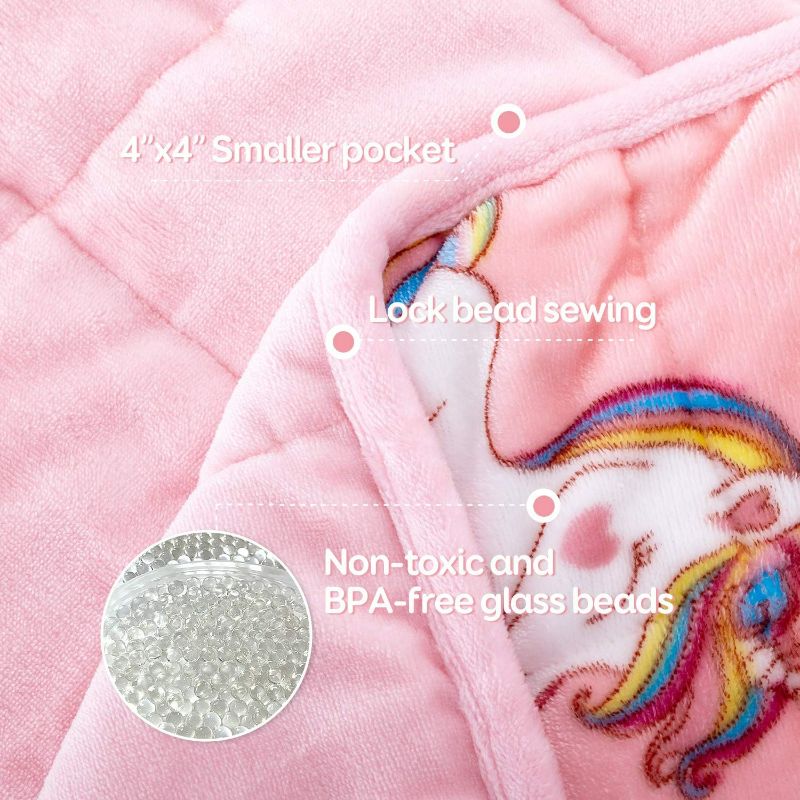 Photo 3 of Kids Weighted Blanket 3lbs, Unicorn Fleece Blanket for Kids with 4 Color Options, Ultra Soft and Cozy Kids Blanket, Great for Calming and Sleep 36x 48inch,Pale Pink