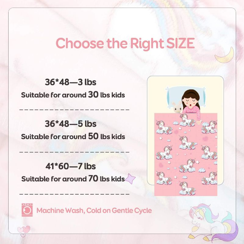 Photo 5 of Kids Weighted Blanket 3lbs, Unicorn Fleece Blanket for Kids with 4 Color Options, Ultra Soft and Cozy Kids Blanket, Great for Calming and Sleep 36x 48inch,Pale Pink