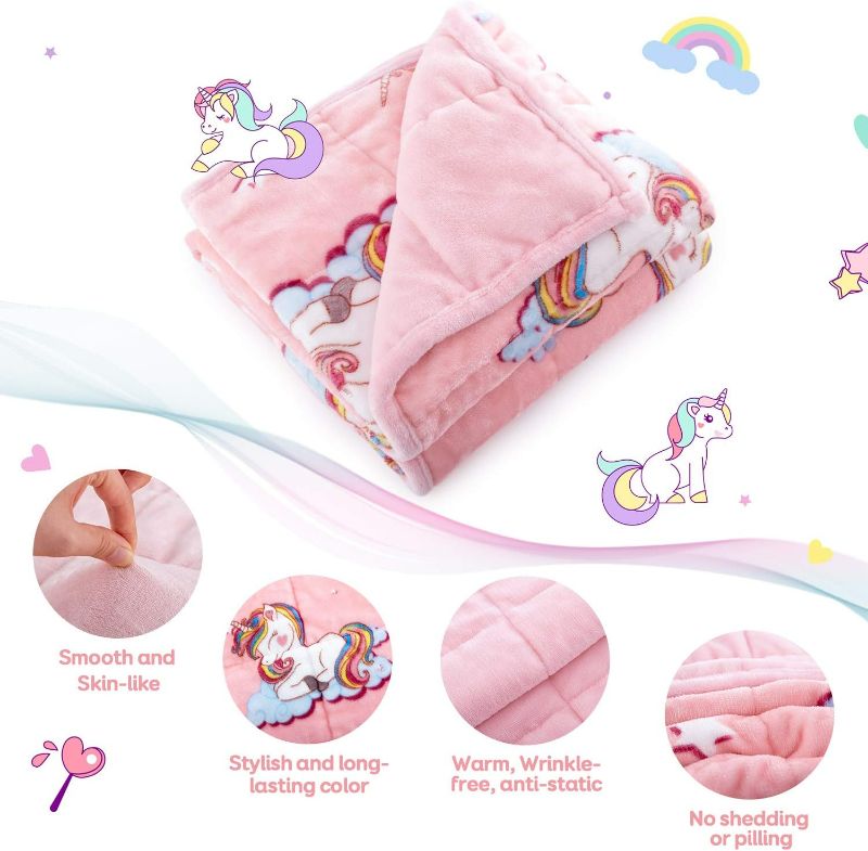 Photo 4 of Kids Weighted Blanket 3lbs, Unicorn Fleece Blanket for Kids with 4 Color Options, Ultra Soft and Cozy Kids Blanket, Great for Calming and Sleep 36x 48inch,Pale Pink