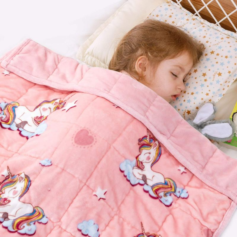 Photo 1 of Kids Weighted Blanket 3lbs, Unicorn Fleece Blanket for Kids with 4 Color Options, Ultra Soft and Cozy Kids Blanket, Great for Calming and Sleep 36x 48inch,Pale Pink