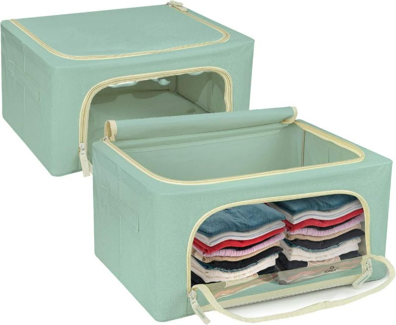 Photo 6 of Sorbus Storage Bins with Metal Frame - Stackable & Foldable Clothes Organizer Bags - Oxford Fabric Storage Containers with Large Clear Window & Carry Handles, Organization for Bedroom, Closet, Bedding, Linens, sheet, Pillow, Blanket, Clothes, Books, and t