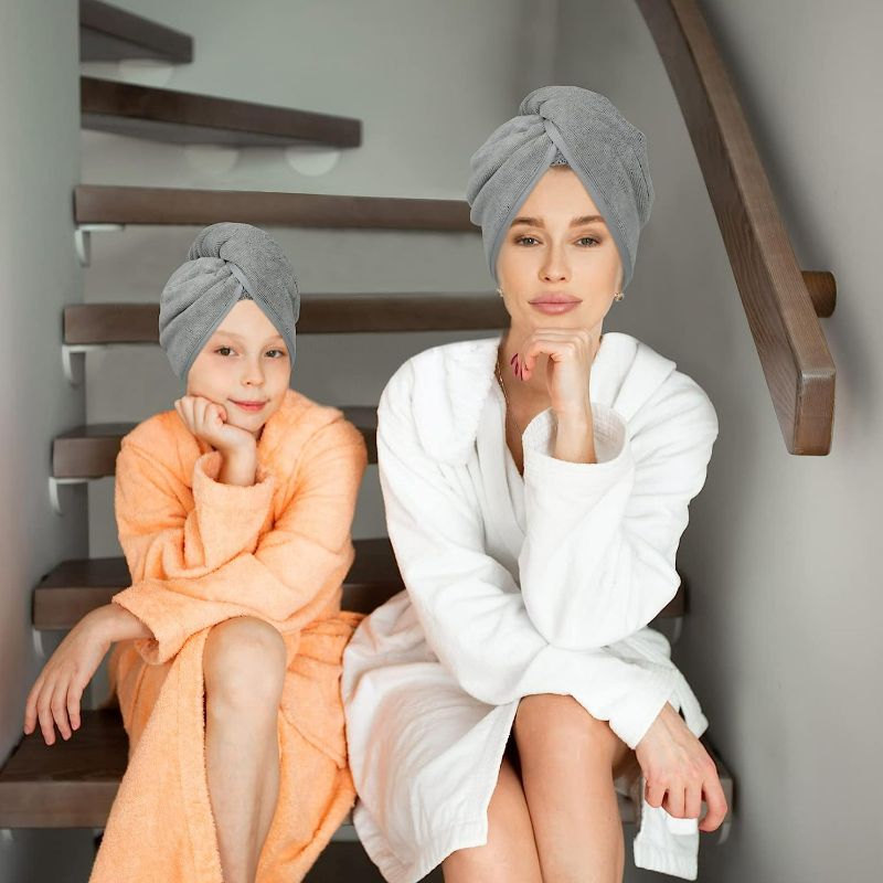 Photo 7 of YoulerTex Microfiber Hair Towel Wrap for Women, 2 Pack 10 inch X 26 inch Super Absorbent Quick Dry Hair Turban for Drying Curly Long Thick Hair (Gray)
