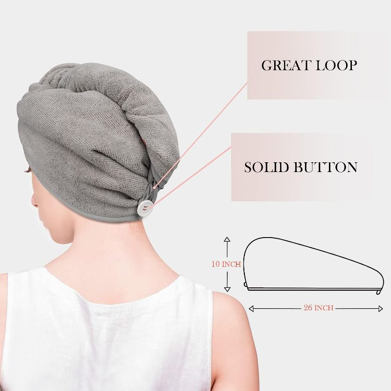 Photo 2 of YoulerTex Microfiber Hair Towel Wrap for Women, 2 Pack 10 inch X 26 inch Super Absorbent Quick Dry Hair Turban for Drying Curly Long Thick Hair (Gray)