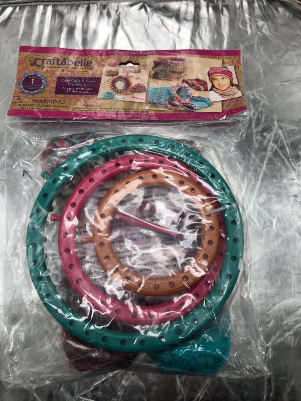 Photo 1 of Craftabelle – Cozy Cuffs & Cowls Creation Kit – Beginner Knitting Kit – 9pc Weaving Set with Circular Loom and Accessories – DIY Craft Kits for Kids 8 Years +