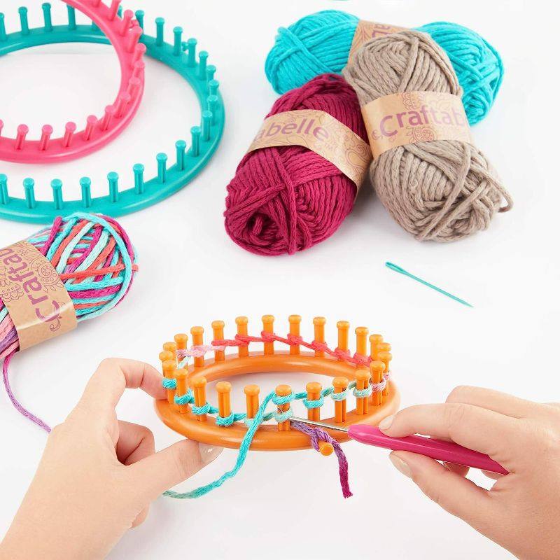 Photo 3 of Craftabelle – Cozy Cuffs & Cowls Creation Kit – Beginner Knitting Kit – 9pc Weaving Set with Circular Loom and Accessories – DIY Craft Kits for Kids 8 Years +