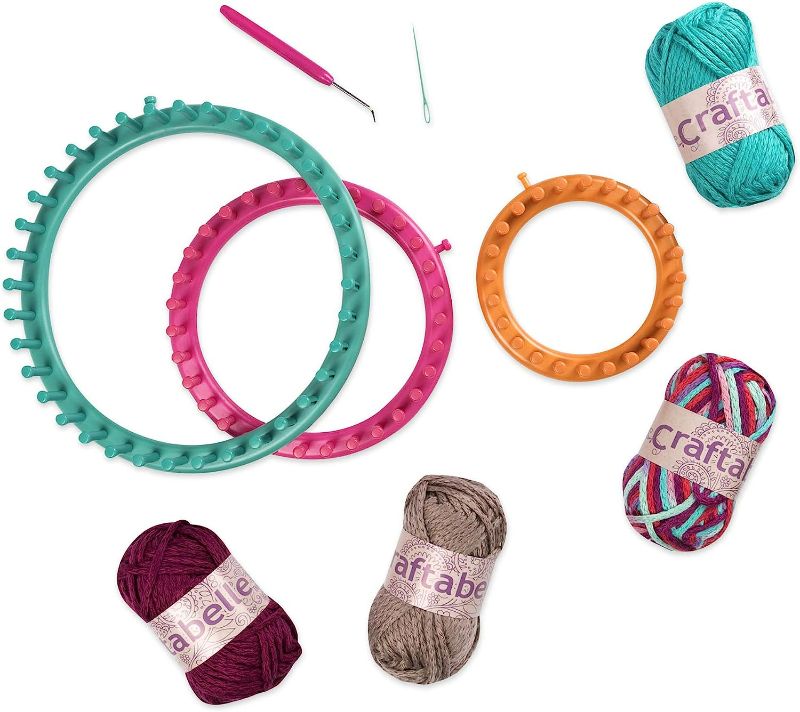 Photo 2 of Craftabelle – Cozy Cuffs & Cowls Creation Kit – Beginner Knitting Kit – 9pc Weaving Set with Circular Loom and Accessories – DIY Craft Kits for Kids 8 Years +