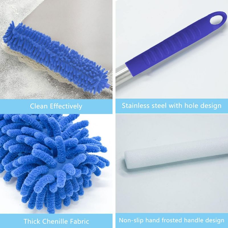 Photo 4 of Blue Microfiber Duster, Feather Duster with 100 Inch Telescoping Extension Pole, Reusable Bendable Dusters, Washable Lightweight Dusters for Ceilings Fans