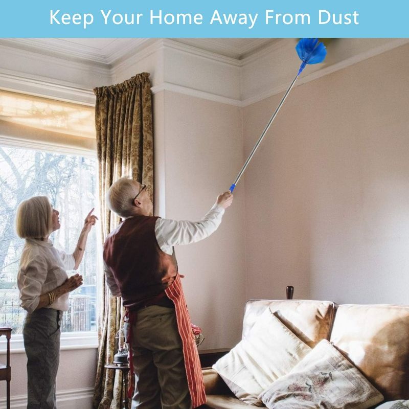 Photo 1 of Blue Microfiber Duster, Feather Duster with 100 Inch Telescoping Extension Pole, Reusable Bendable Dusters, Washable Lightweight Dusters for Ceilings Fans