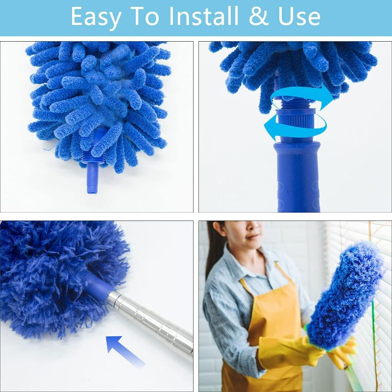 Photo 5 of Blue Microfiber Duster, Feather Duster with 100 Inch Telescoping Extension Pole, Reusable Bendable Dusters, Washable Lightweight Dusters for Ceilings Fans