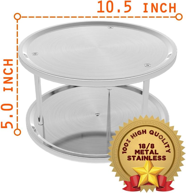 Photo 2 of 2-Tier Lazy Susan Organizer, Non-Skid Metal Lazy Susan Turntable, 10.5 inch Spice Rack, Updated Turntable Base, Double Tier Round Lazy Susan for Kitchen, Cabinet, Pantry, Spice Rack Storage