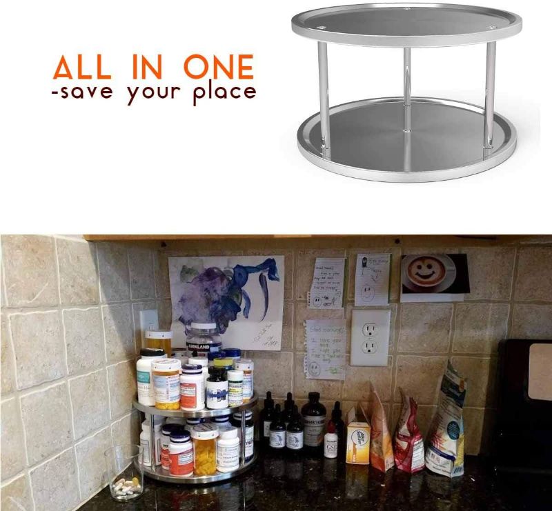 Photo 4 of 2-Tier Lazy Susan Organizer, Non-Skid Metal Lazy Susan Turntable, 10.5 inch Spice Rack, Updated Turntable Base, Double Tier Round Lazy Susan for Kitchen, Cabinet, Pantry, Spice Rack Storage