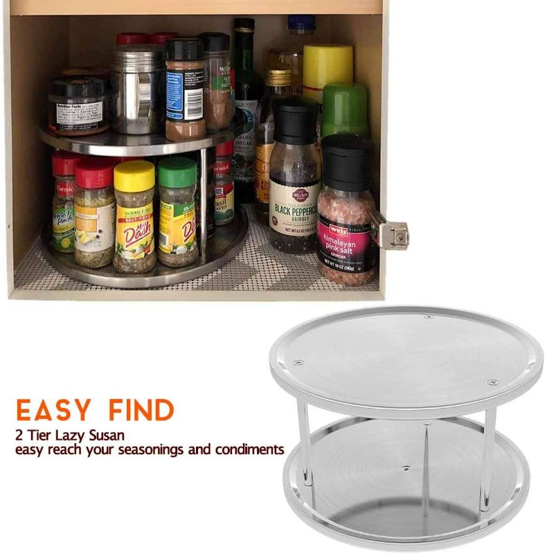 Photo 5 of 2-Tier Lazy Susan Organizer, Non-Skid Metal Lazy Susan Turntable, 10.5 inch Spice Rack, Updated Turntable Base, Double Tier Round Lazy Susan for Kitchen, Cabinet, Pantry, Spice Rack Storage