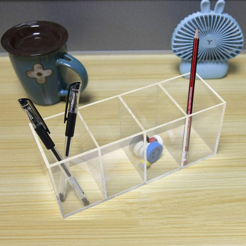 Photo 4 of NIUBEE Acrylic Pen Holder 4 Compartments, Clear Pencil Organizer Cup for Countertop Desk Accessory Storage ( Clear) 