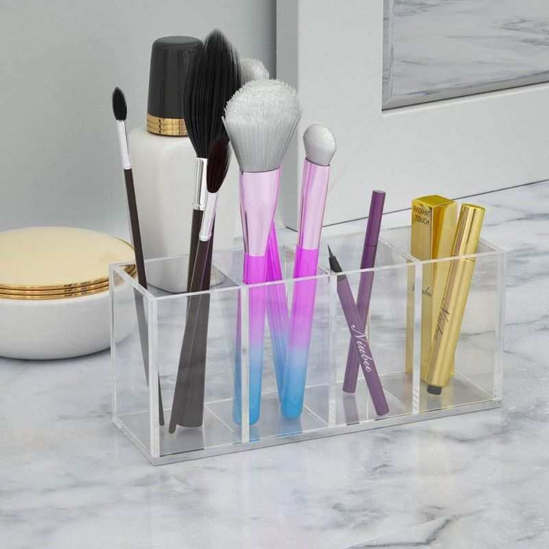 Photo 5 of NIUBEE Acrylic Pen Holder 4 Compartments, Clear Pencil Organizer Cup for Countertop Desk Accessory Storage ( Clear) 