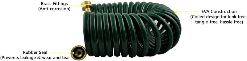 Photo 6 of GHN-06 Heavy-duty EVA Recoil Garden Hose with 7-Pattern Spray Nozzle, Green, 50 Foot