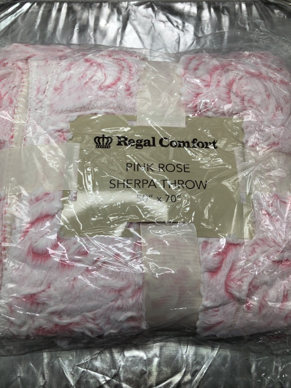 Photo 2 of Regal Comfort Faux Fur Sherpa Throw Blanket - 50" x 70" Soft & Plush, Warm & Fuzzy Oversized Twin Velvet Fleece Blanket for All Seasons ( Pink Rose ) 