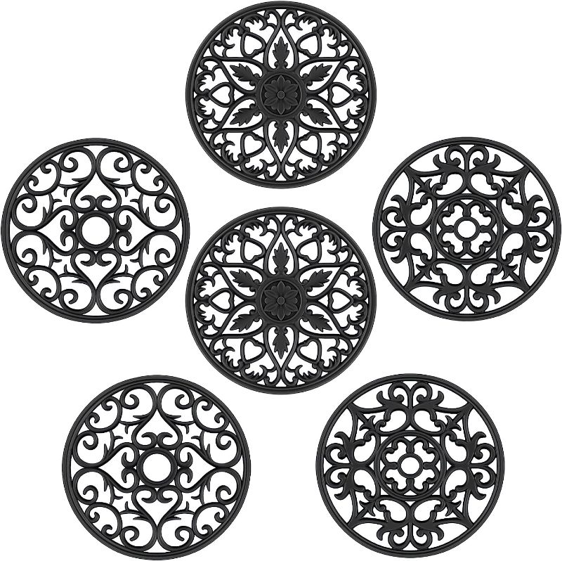 Photo 1 of SMARTAKE 6 Set Silicone Trivet Mats, Multi-Use Carved Trivet Mat, Insulated Non-Slip Durable Kitchen Mats, Flexible Modern Kitchen Table Mat, for Hot Dishes, Pots, Dining Countertop, Black