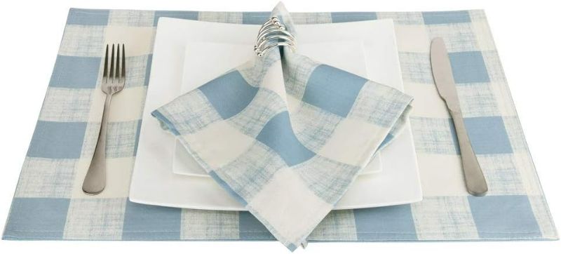 Photo 5 of  VCVCOO Set of 4 Cloth Napkins Washable,Checked Napkins for Wedding Reception,Blue and White,17 inches