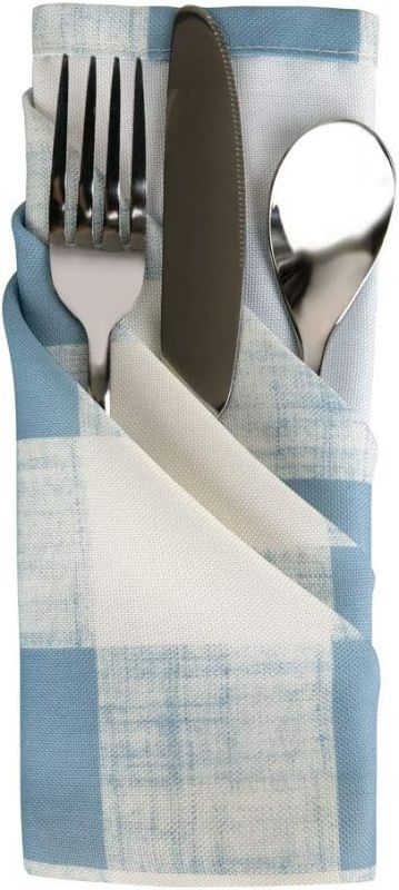 Photo 4 of  VCVCOO Set of 4 Cloth Napkins Washable,Checked Napkins for Wedding Reception,Blue and White,17 inches