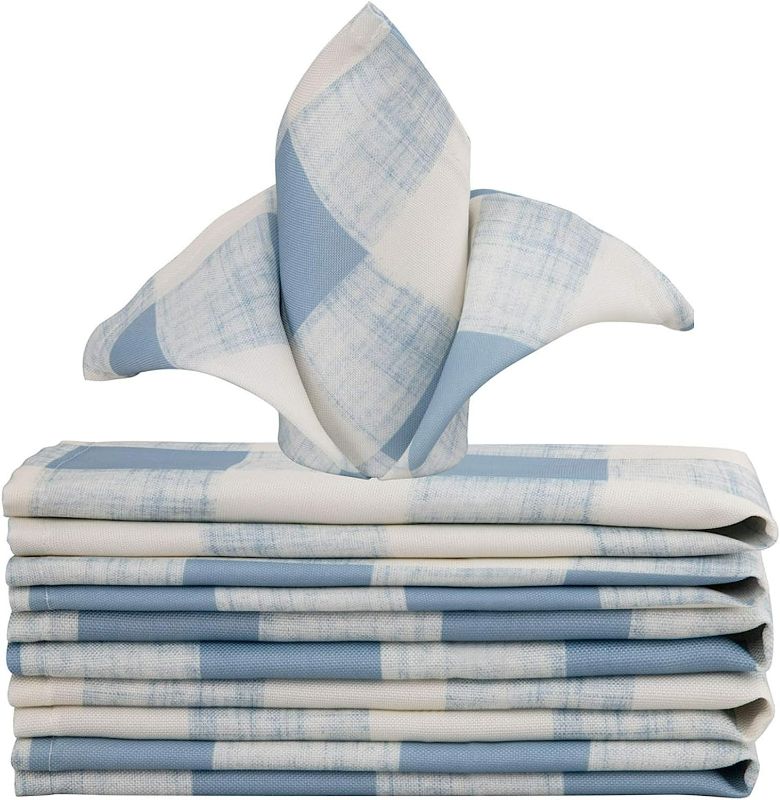 Photo 1 of  VCVCOO Set of 4 Cloth Napkins Washable,Checked Napkins for Wedding Reception,Blue and White,17 inches