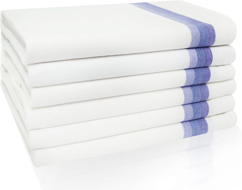 Photo 1 of Harringdons Kitchen Dish Towels Set of 6 - White with Blue Stripe - 100% Natural Cotton with Herringbone Weave Pattern - 28"x20" Large Cotton Dish Towels for Drying Dishes and Wrapping Bread