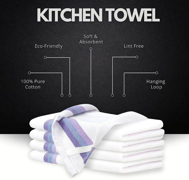 Photo 2 of Harringdons Kitchen Dish Towels Set of 6 - White with Blue Stripe - 100% Natural Cotton with Herringbone Weave Pattern - 28"x20" Large Cotton Dish Towels for Drying Dishes and Wrapping Bread