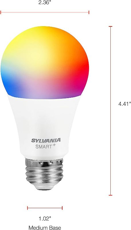 Photo 6 of SYLVANIA Bluetooth Mesh LED Smart Light Bulb, One Touch Set Up, A19 60W Equivalent, E26, RGBW Full Color & Adjustable White, Works with Alexa Only - 2 Count (Pack of 1) (75760)