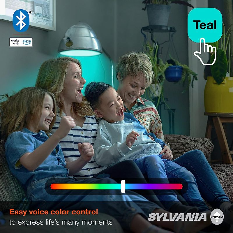 Photo 3 of SYLVANIA Bluetooth Mesh LED Smart Light Bulb, One Touch Set Up, A19 60W Equivalent, E26, RGBW Full Color & Adjustable White, Works with Alexa Only - 2 Count (Pack of 1) (75760)