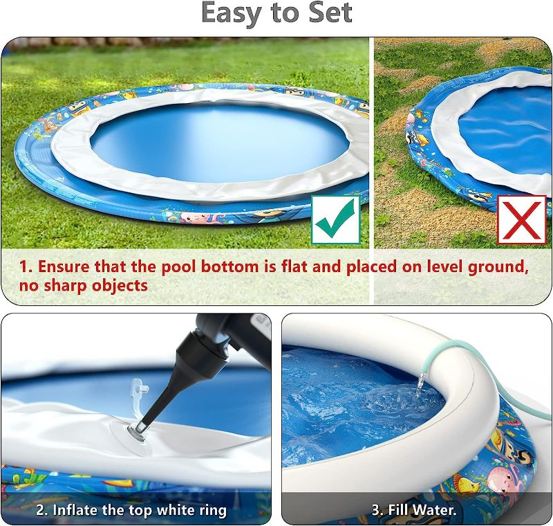 Photo 5 of Jasonwell Inflatable Kids Kiddie Pool - Wading Pool for Toddler Durable Swimming Pool Family Above Ground Pool Summer Outside Round Pools for Children Adults Garden Backyard (80.7Wx18.5H)