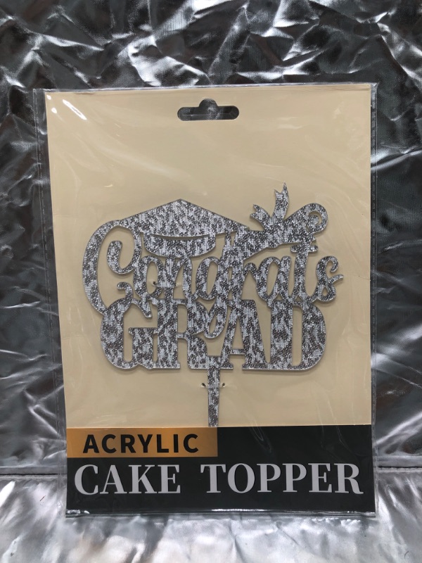 Photo 1 of Acrylic Congrats Grad Cake Topper (Silver)