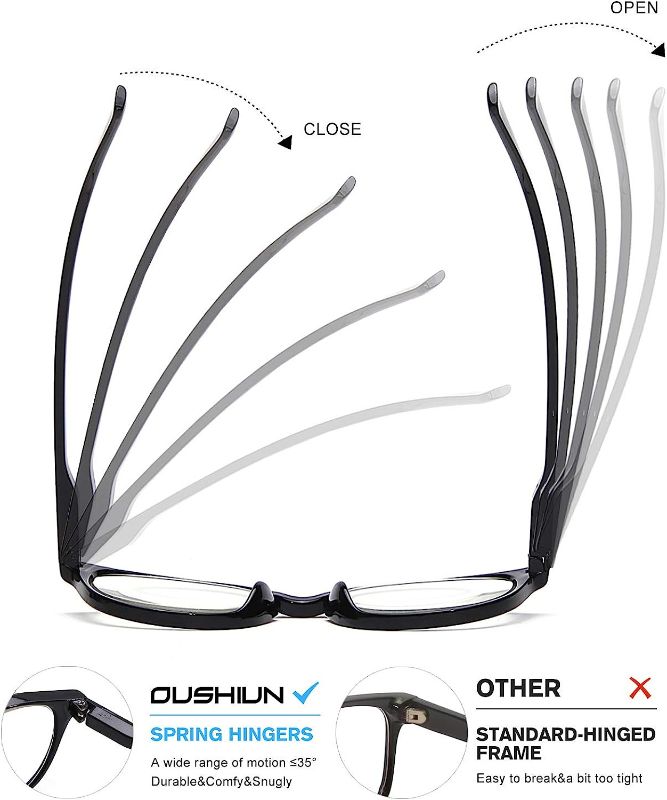 Photo 3 of OuShiun 5 Pack Reading Glasses Blue Light Blocking with Spring Hinge Computer Gaming Readers for Women Men Anti Glare UV Ray