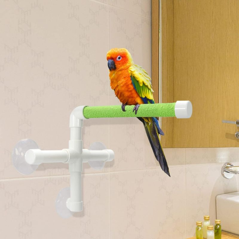 Photo 4 of ( PINK) Bird Portable Suction Cup Shower Perch Window Wall Standing Platform for Parrot Parakeet Conure Cockatiel African Grey