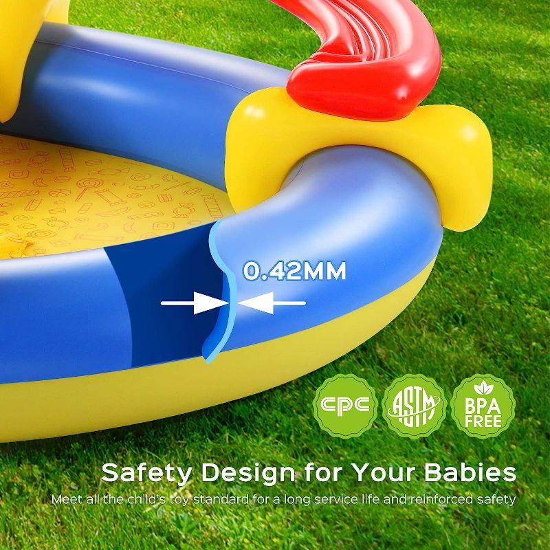 Photo 7 of Inflatable Play Center, Hesung 115" X 70" X 44" Full-Sized Kiddie Pool with Slide, Fountain Arch, Ball Roller for Toddler, Kids, Baby, Thick Wear-Resistant Big Above Ground, Garden Backyard Water Park