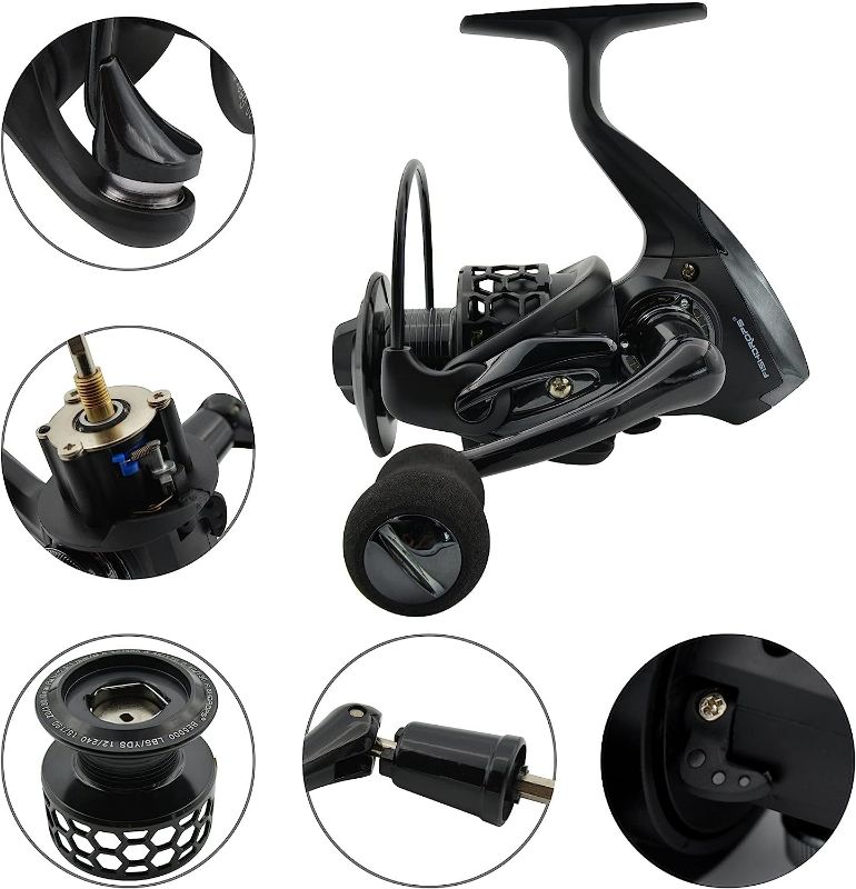 Photo 2 of Fishdrops Spinning Fishing Reels 12+1BB Ultra Lightweight Carved Aluminum Spool Reels Affordable Smooth Spinning Reels BE Black Size3000