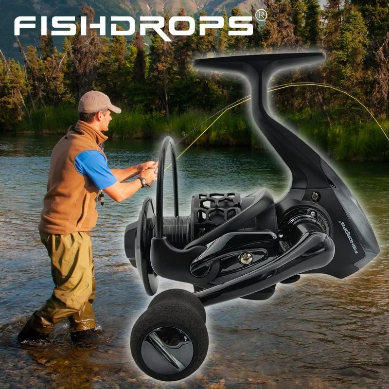 Photo 6 of Fishdrops Spinning Fishing Reels 12+1BB Ultra Lightweight Carved Aluminum Spool Reels Affordable Smooth Spinning Reels BE Black Size3000
