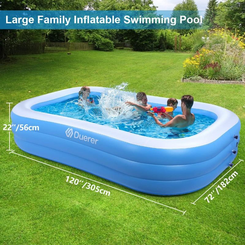 Photo 2 of Duerer Inflatable Swimming Pools, 120"x72"x22" Inflatable Pool Full-Sized Family Blow up Pool for Kids Toddlers Adults, Ages 3+, Lounge Inflatable Pool for Backyard Garden Outdoor Party