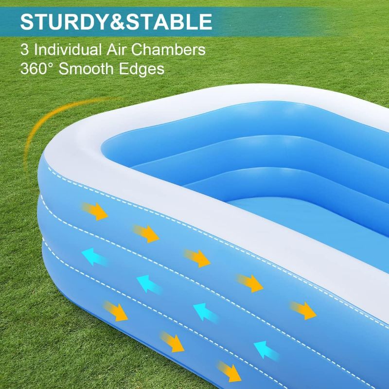 Photo 5 of Duerer Inflatable Swimming Pools, 120"x72"x22" Inflatable Pool Full-Sized Family Blow up Pool for Kids Toddlers Adults, Ages 3+, Lounge Inflatable Pool for Backyard Garden Outdoor Party