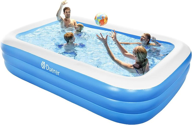 Photo 1 of Duerer Inflatable Swimming Pools, 120"x72"x22" Inflatable Pool Full-Sized Family Blow up Pool for Kids Toddlers Adults, Ages 3+, Lounge Inflatable Pool for Backyard Garden Outdoor Party