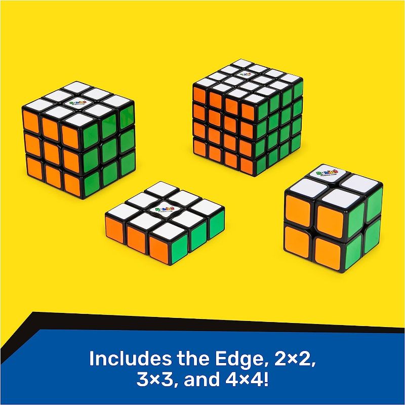 Photo 2 of Rubik’s Solve The Cube, 4-Pack Bundle Edge 2x2 Mini 3x3 Original 4x4 Master Brain Tease Toy Gift Set, for Adults & Kids Ages 8 and up Amazon Exclusive