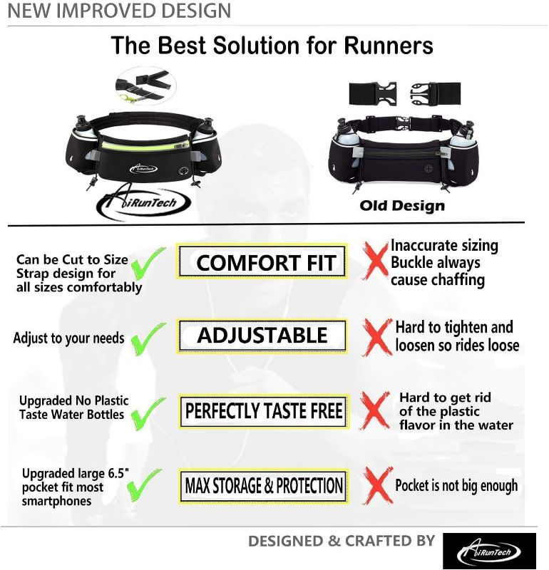 Photo 3 of AiRunTech Hydration Running Belt with Bottles Zero Bounce Design for Running, Triathlon, Ironman, Marathon, 10K, 5K, Trail Fit for Most Smartphones ( 2 , 6 oz Bottles )