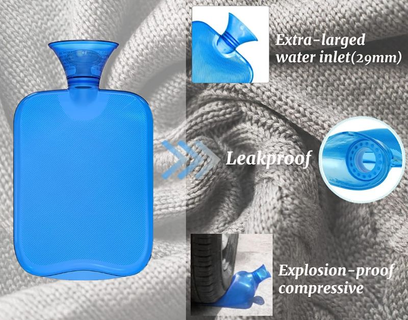 Photo 2 of Attmu Rubber Hot Water Bottle with Cover Knitted, Transparent Hot Water Bag 2 Liter- Blue