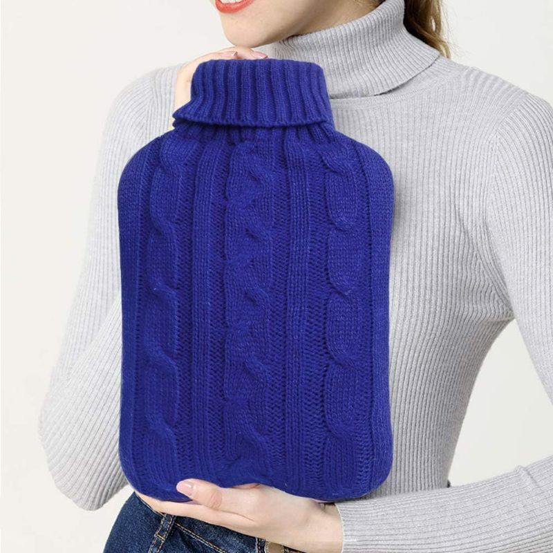 Photo 4 of Attmu Rubber Hot Water Bottle with Cover Knitted, Transparent Hot Water Bag 2 Liter- Blue