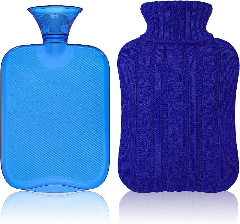 Photo 1 of Attmu Rubber Hot Water Bottle with Cover Knitted, Transparent Hot Water Bag 2 Liter- Blue